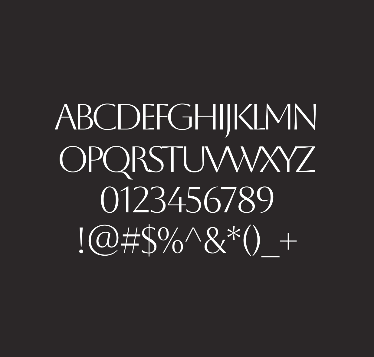 Graphic of a typography specimen showing the alphabet and numerals on top of a dark gray background.